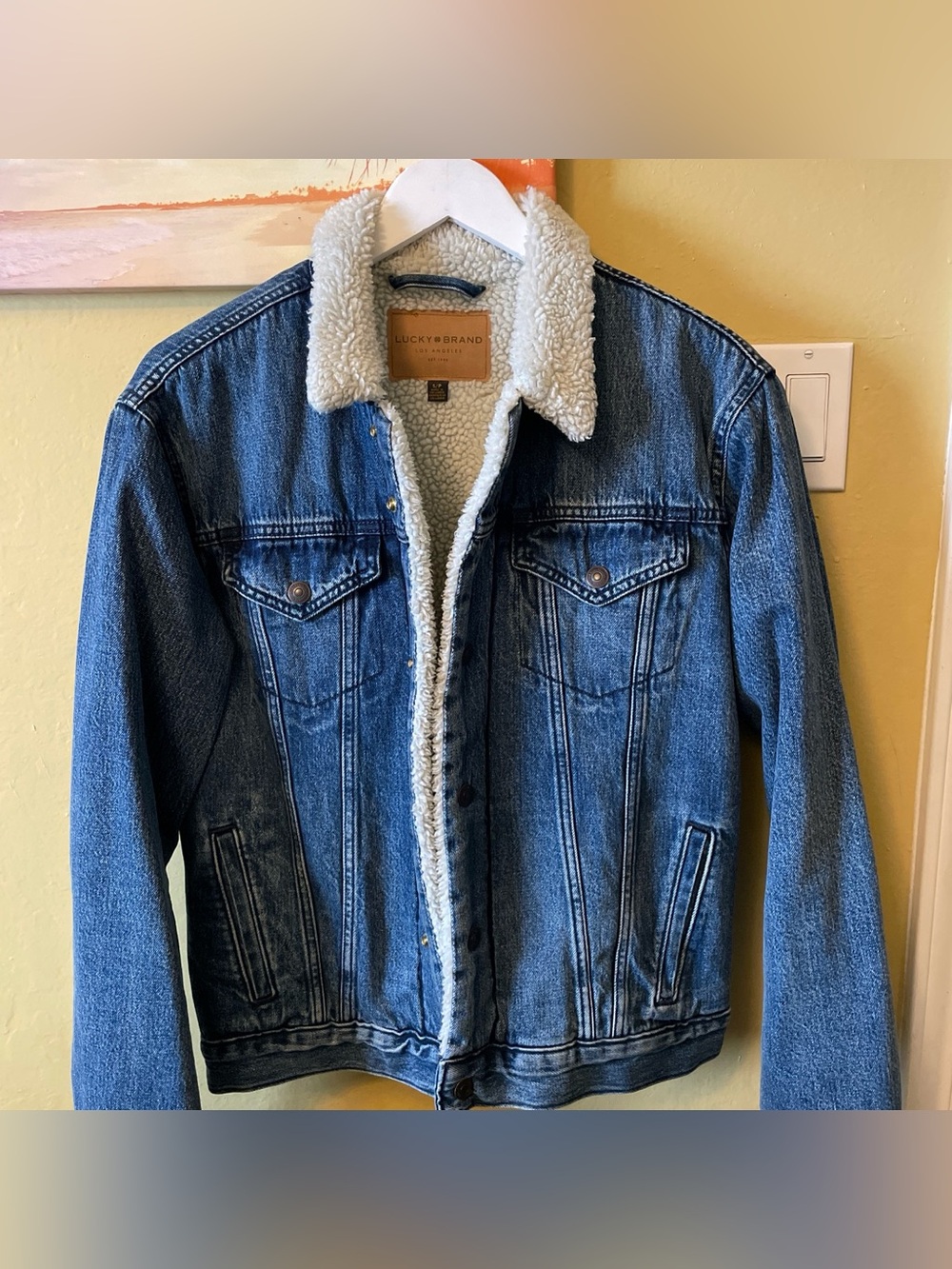 Lucky Brand Blue Sherpa-Lined Denim Trucker Jacket Mens Size Small